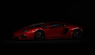 Almaty, Kazakhstan. Juli 08: Lamborghini Aventador. luxury stylish sport car on dark, black background. 3D render