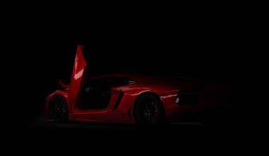 Almaty, Kazakhstan. Juli 08: Lamborghini Aventador. luxury stylish sport car on dark, black background. 3D render