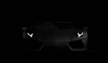 Almaty, Kazakhstan. Juli 08: Lamborghini Aventador. luxury stylish sport car on dark, black background. 3D render