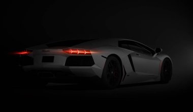 Almaty, Kazakistan. - Lamborghini Aventador. Siyah arka planda lüks bir spor araba. 3d hazırlayıcı