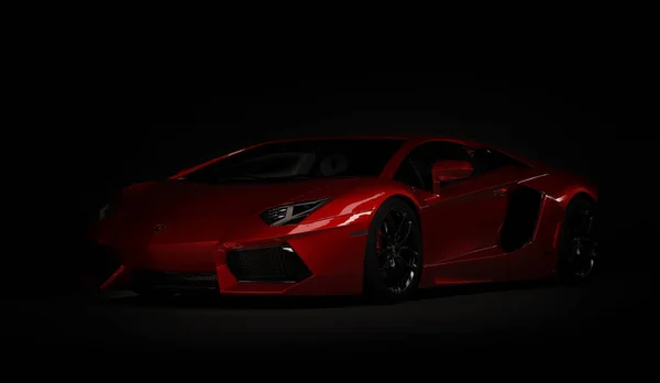 Алматы, Казахстан. 08: Lamborghini Aventador. роскошный стильный спортивный автомобиль на темном черном фоне. 3D рендеринг — стоковое фото
