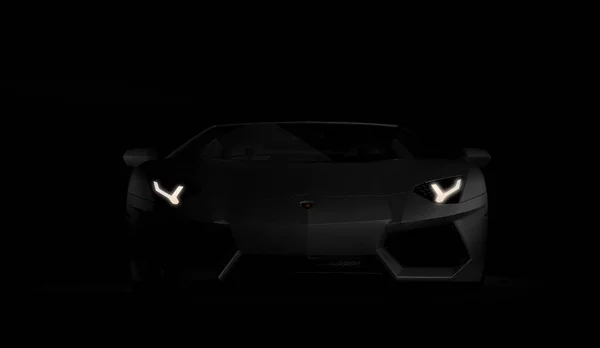 Almaty, Cazaquistão. Juli 08: Lamborghini Aventador. luxo elegante carro esporte no escuro, fundo preto. Renderização 3D — Fotografia de Stock