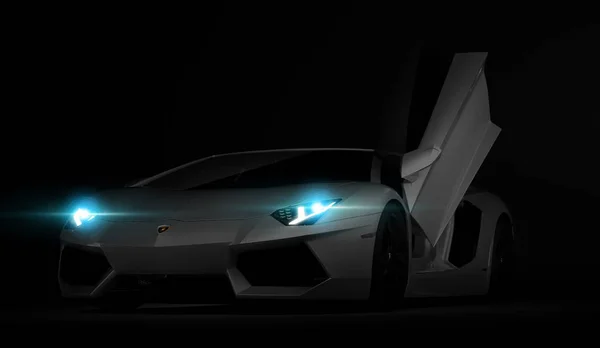 Almaty, Kazakistan. Luglio 08: Lamborghini Aventador. lusso elegante auto sportiva su sfondo scuro, nero. Rendering 3D — Foto Stock