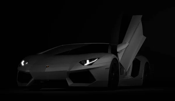 Алматы, Казахстан. 08: Lamborghini Aventador. роскошный стильный спортивный автомобиль на темном черном фоне. 3D рендеринг — стоковое фото