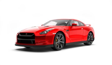 Almaty, Kazakistan. 15 Temmuz 2019 Nissan Gtr süper arabası. Beyaz arka planda izole edilmiş. 3d hazırlayıcı