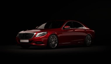 Almaty, Kazakistan - 16 Temmuz 2019: Mercedes-Benz S-sınıfı lüks lüks birinci sınıf birinci sınıf araba, w222, koyu arka planda. 3d hazırlayıcı