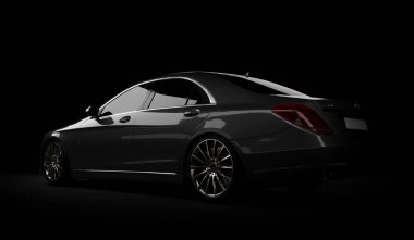 Almaty, Kazakistan - 16 Temmuz 2019: Mercedes-Benz S-sınıfı lüks lüks birinci sınıf birinci sınıf araba, w222, koyu arka planda. 3d hazırlayıcı