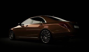 Almaty, Kazakistan - 16 Temmuz 2019: Mercedes-Benz S-sınıfı lüks lüks birinci sınıf birinci sınıf araba, w222, koyu arka planda. 3d hazırlayıcı