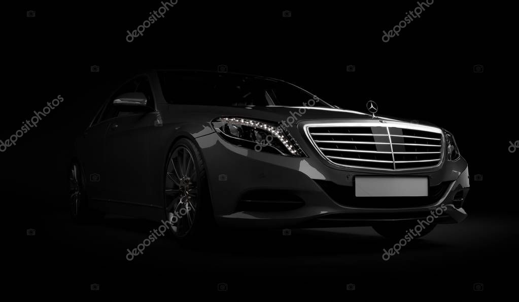 Almaty, Kazakhstan - Juli 16, 2019: Mercedes-Benz S-class S500 AMG stylish luxury business class car, w222, on dark background. 3d render