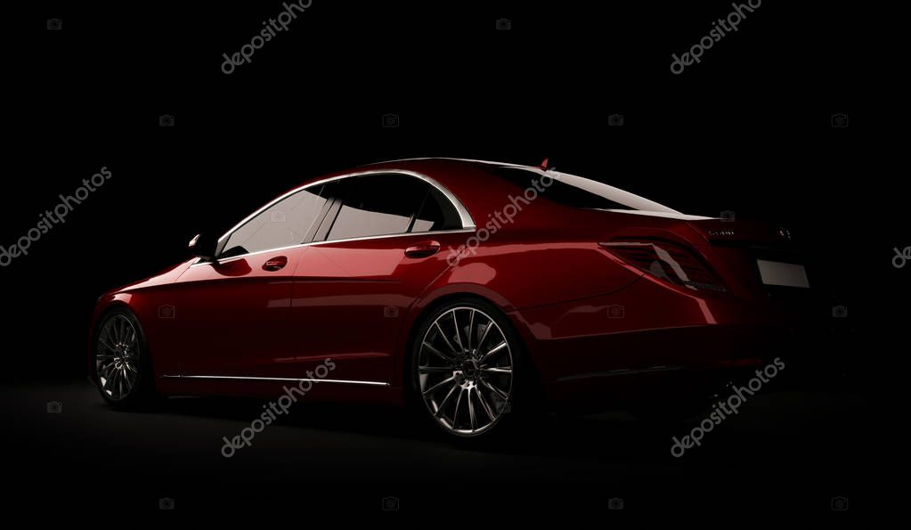 Almaty, Kazakhstan - Juli 16, 2019: Mercedes-Benz S-class S500 AMG stylish luxury business class car, w222, on dark background. 3d render