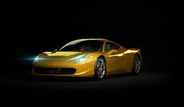 Almaty, Kazakistan. 25 Temmuz 2019 Ferrari 458 Italia Pininfarina. Karanlık arka planda lüks bir süper araba. 3d hazırlayıcı
