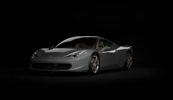 Almaty, Kazakhstan. Juli 25, 2019: Ferrari 458 Italia Pininfarina. luxury stylish supercar on dark background. 3D render — 스톡 사진