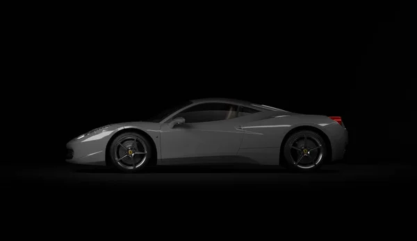 Almaty, Cazaquistão. 25 de julho de 2019: Ferrari 458 Italia Pininfarina. luxo supercarro elegante no fundo escuro. Renderização 3D — Fotografia de Stock