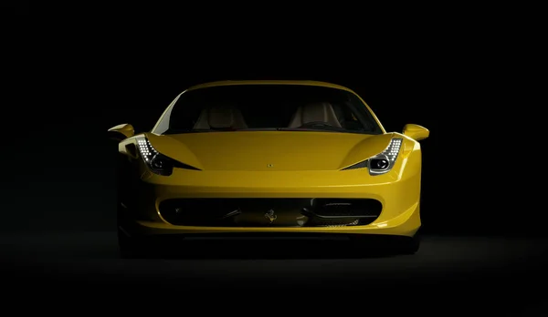 Almaty, Kasakhstan. 25. juli 2019: Ferrari 458 Italia Pininfarina. luksuriøs superbil på mørk bakgrunn. 3D-utkast – stockfoto