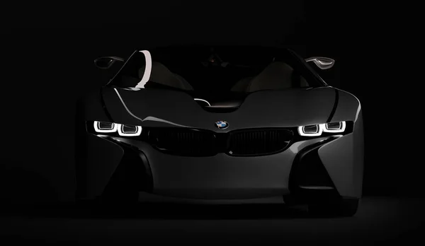 Almaty, Kazakhstan August 10, 2019. BMW i8 concept on the dark isolated background. 3D render — 스톡 사진