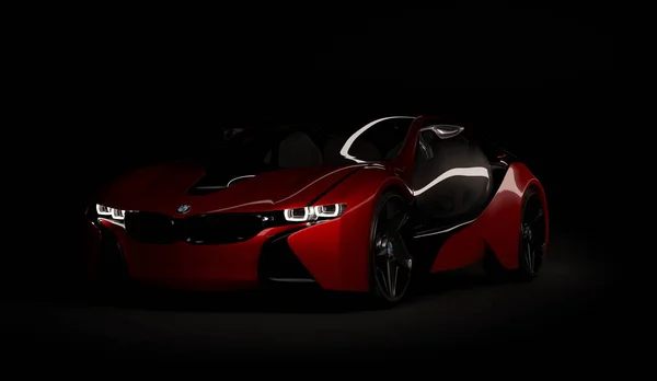 Almaty, Kazakhstan August 10, 2019. BMW i8 concept on the dark isolated background. 3D render — 스톡 사진