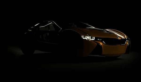 Almaty, Kazakhstan August 10, 2019. BMW i8 concept on the dark isolated background. 3D render — 스톡 사진