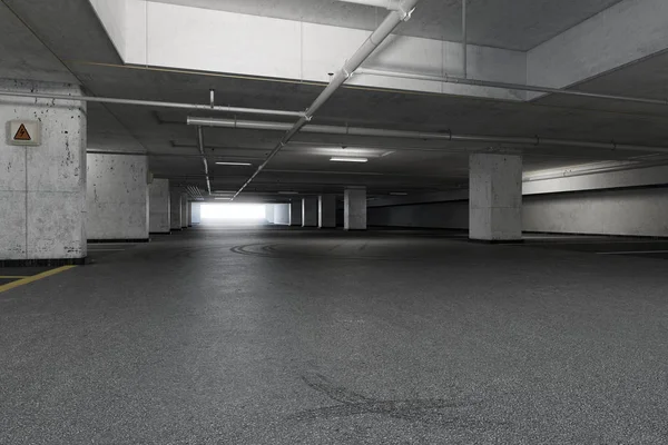 Boş yeraltı otoparkı. 3d hazırlayıcı