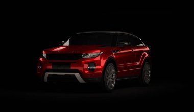 Almaty, Kazakistan. 15 Kasım: Siyah arka planda lüks Land Rover Evoque. 3d hazırlayıcı