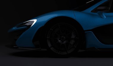 Almaty, Kazakistan - 22 Ekim 2019: koyu arka planda Mclaren P1 stil lüks süper araba. 3d hazırlayıcı