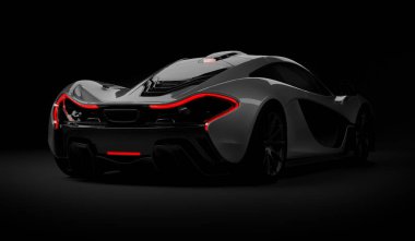 Almaty, Kazakistan - 22 Ekim 2019: koyu arka planda Mclaren P1 stil lüks süper araba. 3d hazırlayıcı