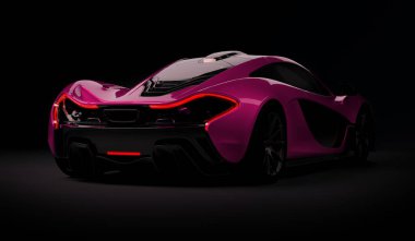 Almaty, Kazakistan - 22 Ekim 2019: koyu arka planda Mclaren P1 stil lüks süper araba. 3d hazırlayıcı