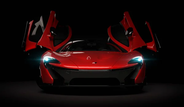 Almaty, Kazahsztán - Október 22, 2019: Mclaren P1 stílusos luxus szuperautó sötét háttérrel. 3d renderelés — Stock Fotó