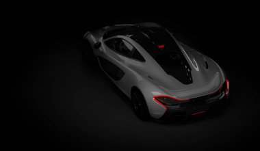 Almaty, Kazakistan - 22 Ekim 2019: koyu arka planda Mclaren P1 stil lüks süper araba. 3d hazırlayıcı