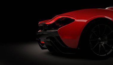 Almaty, Kazakistan - 22 Ekim 2019: koyu arka planda Mclaren P1 stil lüks süper araba. 3d hazırlayıcı