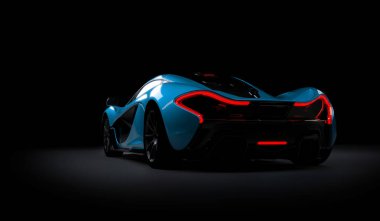 Almaty, Kazakistan - 22 Ekim 2019: koyu arka planda Mclaren P1 stil lüks süper araba. 3d hazırlayıcı
