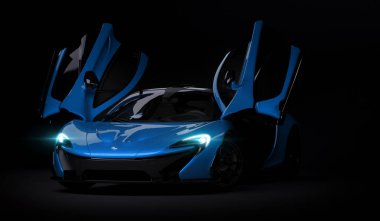 Almaty, Kazakistan - 22 Ekim 2019: koyu arka planda Mclaren P1 stil lüks süper araba. 3d hazırlayıcı