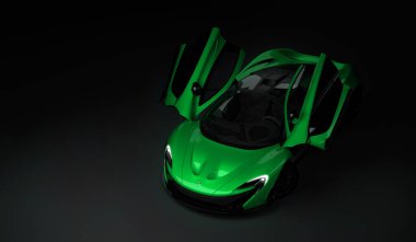 Almaty, Kazakistan - 22 Ekim 2019: koyu arka planda Mclaren P1 stil lüks süper araba. 3d hazırlayıcı