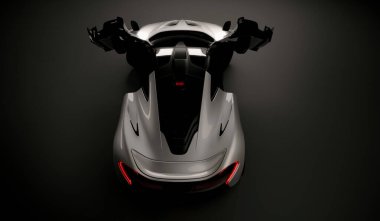 Almaty, Kazakistan - 22 Ekim 2019: koyu arka planda Mclaren P1 stil lüks süper araba. 3d hazırlayıcı