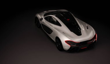 Almaty, Kazakistan - 22 Ekim 2019: koyu arka planda Mclaren P1 stil lüks süper araba. 3d hazırlayıcı