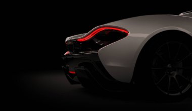 Almaty, Kazakistan - 22 Ekim 2019: koyu arka planda Mclaren P1 stil lüks süper araba. 3d hazırlayıcı