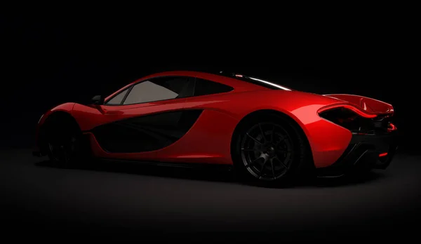 Алматы, Казахстан - 22 октября 2019 года: Стильный роскошный суперкар Mclaren P1 на темном фоне. 3D рендеринг — стоковое фото