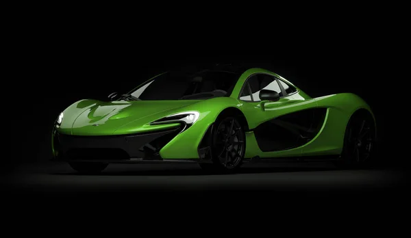 Almaty, Kazakistan - 22 Ekim 2019: koyu arka planda Mclaren P1 stil lüks süper araba. 3d hazırlayıcı