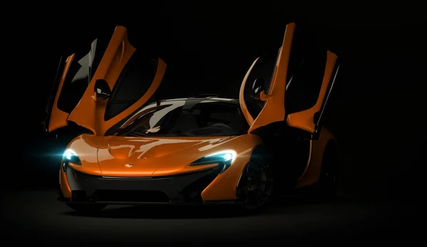 Almaty, Kazakhstan - 22 octobre 2019 : Supercar de luxe élégante Mclaren P1 sur fond sombre. 3d rendu — Photo