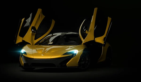 Almaty, Kazahsztán - Október 22, 2019: Mclaren P1 stílusos luxus szuperautó sötét háttérrel. 3d renderelés — Stock Fotó