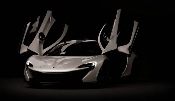 Almaty, Kazajstán - 22 de octubre de 2019: Mclaren P1 elegante superdeportivo de lujo sobre fondo oscuro. 3d renderizar —  Fotos de Stock