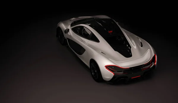 Almaty, Kazakistan - 22 Ekim 2019: koyu arka planda Mclaren P1 stil lüks süper araba. 3d hazırlayıcı — Stok fotoğraf