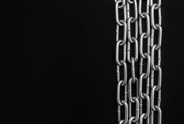 Reihen Metallkette Auf Schwarzem Hintergrund Als Rahmen — Stockfoto