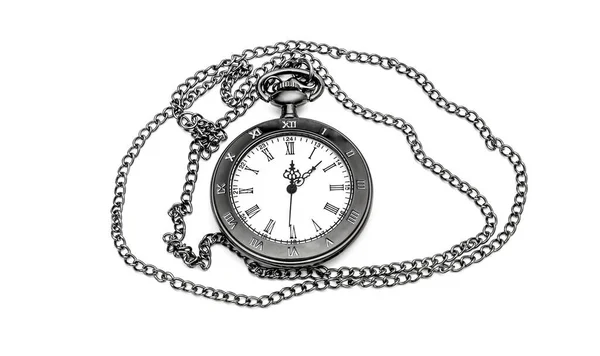 Zegarek Kieszonkowy Cienkim Łańcuchem Białym Tle — Zdjęcie stockowe