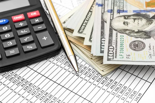 Pen Calculator Money Document Financial Data — Stock Photo, Image