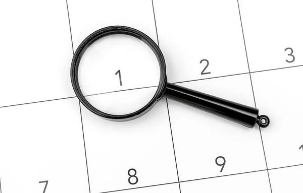 Magnifying Glass Calendar Focused First Day Month — Stock Photo, Image