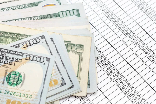 Dinheiro Documentos Com Dados Financeiros Conceito Negócio — Fotografia de Stock