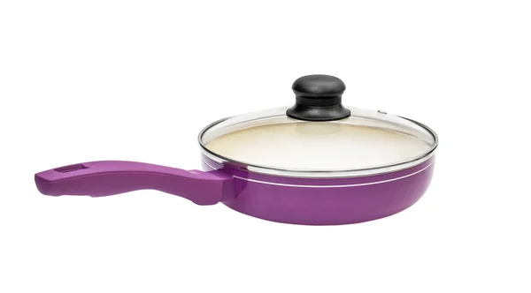 Фіолетова Керамічна Сковорода Покрита Кришкою Білому Тлі — стокове фото