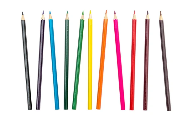 Beyaza Izole Edilmiş Farklı Renkli Kalemler Üst Görünüm — Stok fotoğraf