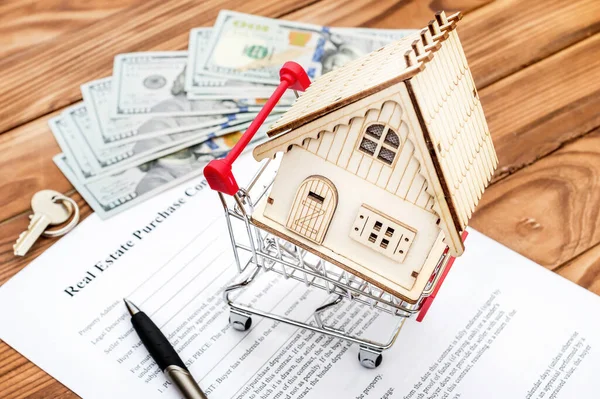 Shopping Cart Model House Contract Purchase House — Stock Photo, Image