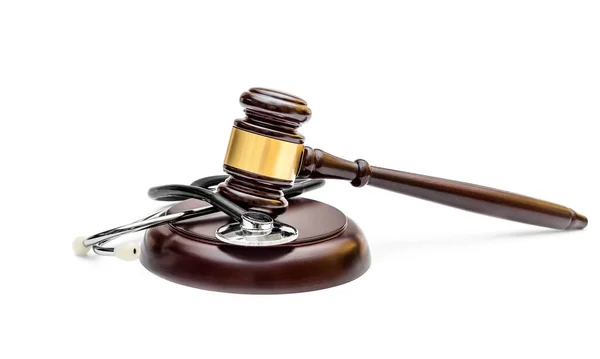 Gavel Stethoscope Stand Isolated White Medical Law Concept — Stock Photo, Image